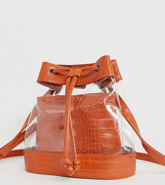 Эксклюзивная прозрачная сумка-мешок со вставками с эффектом крокодиловой кожи и шнурком My Accessories London-Мульти