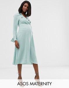 Платье-рубашка миди на пуговицах с запахом ASOS DESIGN Maternity-Зеленый