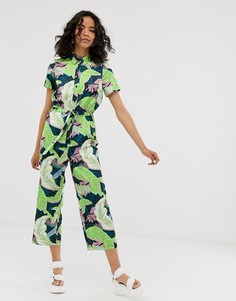 Комбинезон с лиственным принтом и поясом ASOS DESIGN-Мульти