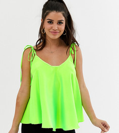 Атласный топ на тонких бретельках-завязках ASOS DESIGN Petite-Зеленый