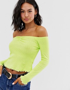 Неоновый ажурный топ со спущенными плечами ASOS DESIGN-Зеленый