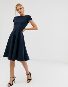 Темно-синее приталенное платье мини с короткими рукавами Closet London-Темно-синий