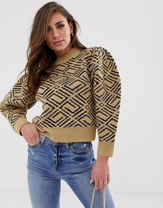Джемпер с объемными рукавами и монограммой ASOS DESIGN-Светло-бежевый
