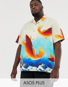 Oversize-рубашка с принтом рыб ASOS DESIGN Plus-Синий