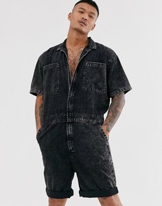Черный джинсовый комбинезон с эффектом кислотной стирки ASOS DESIGN