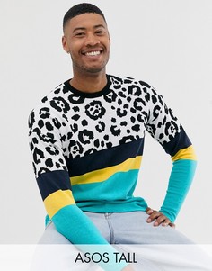 Трикотажная футболка в стиле колор блок ASOS DESIGN Tall-Зеленый