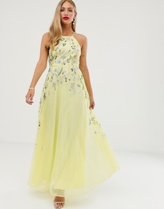 Платье макси с вышивкой ASOS DESIGN-Желтый