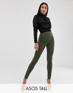 Облегающие брюки с завышенной талией ASOS DESIGN Tall-Зеленый