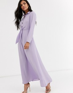 Платье-рубашка миди с запахом и пуговицами ASOS DESIGN-Фиолетовый