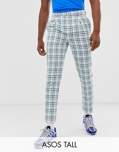 Зауженные укороченные брюки в крупную белую клетку ASOS DESIGN Tall-Белый