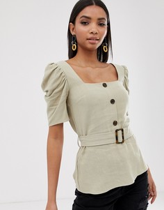 Бежевая блузка с поясом River Island-Бежевый