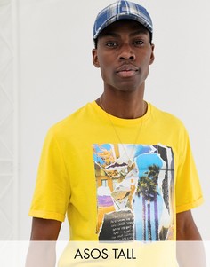 Свободная футболка с фотографическим принтом и отворотами на рукавах ASOS DESIGN Tall-Желтый