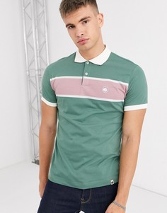 Розово-зеленое поло в стиле колор блок Pretty Green-Зеленый