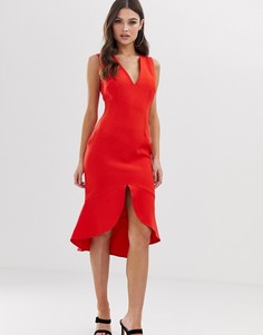 Красное платье миди с оборкой Vesper-Красный