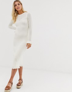 Платье миди с ажурной вставкой ASOS DESIGN-Кремовый