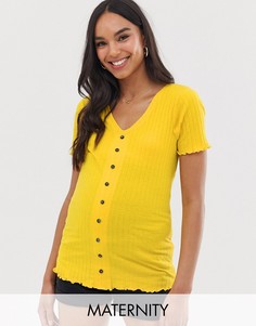 Желтая футболка в рубчик на пуговицах New Look Maternity-Желтый