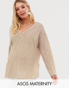 Oversize-футболка в полоску с V-образными вырезами ASOS DESIGN Maternity-Фиолетовый