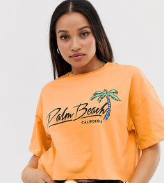Футболка с пальмовым принтом ASOS DESIGN Petite-Оранжевый