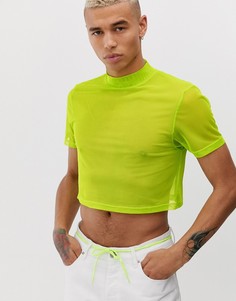 Облегающая эластичная укороченная футболка из сетчатой ткани и с высоким воротом ASOS DESIGN-Зеленый