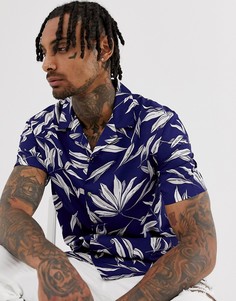 Синяя рубашка классического кроя с цветочным принтом ASOS DESIGN-Синий