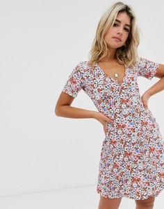 Чайное платье в цветочек на пуговицах ASOS DESIGN-Мульти