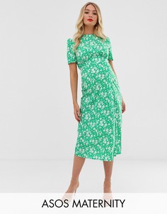 Чайное платье миди на пуговицах с цветочным принтом ASOS DESIGN Maternity-Мульти