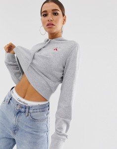 Укороченное худи с вышитым логотипом Calvin Klein Jeans-Серый