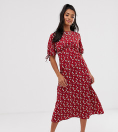 Чайное платье миди с цветочным принтом Fashion Union Petite-Красный