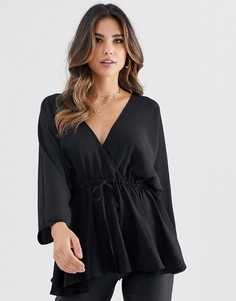 Топ с рукавами \летучая мышь\" и завязкой на талии ASOS DESIGN-Черный