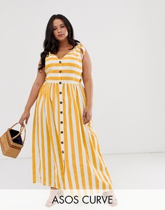 Свободное платье макси в полоску на пуговицах ASOS DESIGN Curve-Мульти