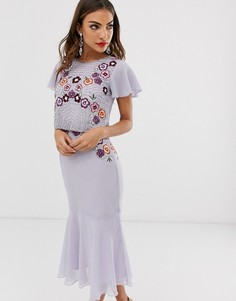 Платье миди с короткими рукавами и контрастными бусинами Frock & Frill-Черный