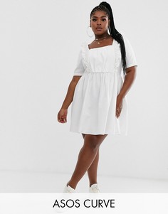 Белое свободное джинсовое платье с оборками ASOS DESIGN Curve-Белый