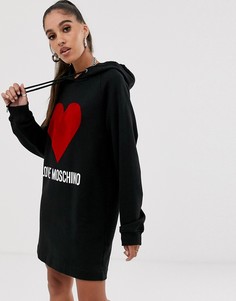 Платье с капюшоном и флоковым логотипом Love Moschino-Черный