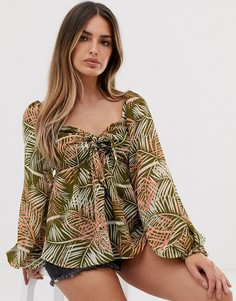Топ с узлом и лиственным принтом ASOS DESIGN-Мульти