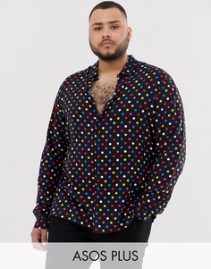 Рубашка в горошек классического кроя с отложным воротником ASOS DESIGN Plus-Черный