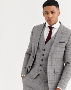 Коричневый клетчатый пиджак приталенного кроя в стиле ретро Burton Menswear