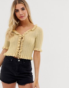 Укороченный кардиган с оборками ASOS DESIGN-Желтый