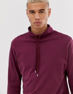 Красная футболка свободного кроя с длинным рукавом и шнурком на воротнике ASOS DESIGN-Красный