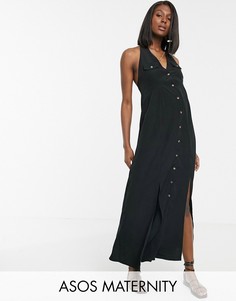 Платье макси на пуговицах с халтером ASOS DESIGN Maternity-Черный