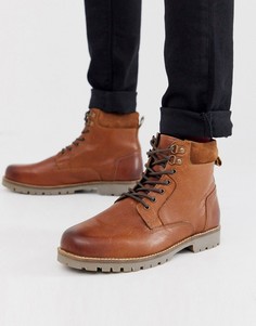 Светло-коричневые кожаные ботинки на шнуровке ASOS DESIGN-Светло-коричневый