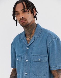 Джинсовая рубашка-oversize с двумя карманами и отложным воротом ASOS DESIGN-Синий