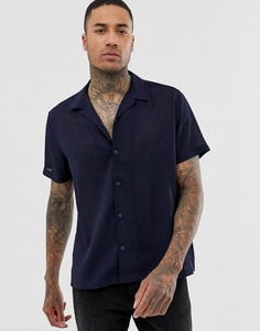 Темно-синяя фактурная oversize-рубашка с отложным воротником ASOS DESIGN-Темно-синий