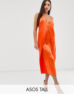 Атласное блестящее платье-комбинация миди на бретельках ASOS DESIGN Tall-Оранжевый