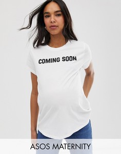Футболка с принтом \Coming soon\" ASOS DESIGN Maternity-Белый