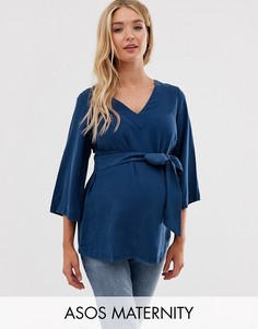 Блузка с поясом Mamalicious-Синий Mama.Licious