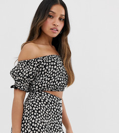 Кроп-топ с открытыми плечами и цветочным принтом Miss Selfridge Petite-Черный