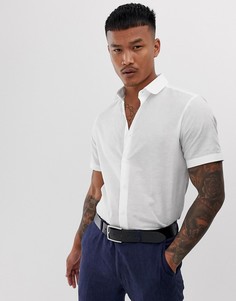 Белая льняная рубашка классического кроя с короткими рукавами ASOS DESIGN-Белый