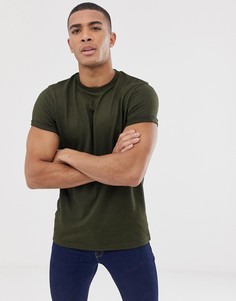 Футболка цвета хаки с отворотами на рукавах ASOS DESIGN-Зеленый