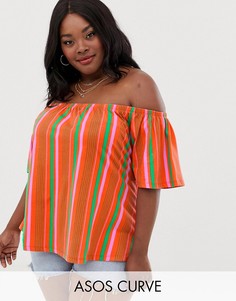 Топ в яркую полоску с открытыми плечами ASOS DESIGN Curve-Мульти