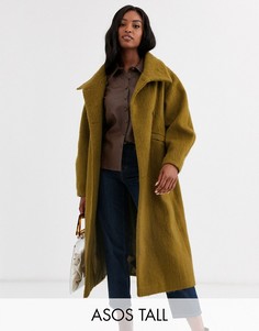 Пальто с большим воротником ASOS DESIGN Tall-Зеленый